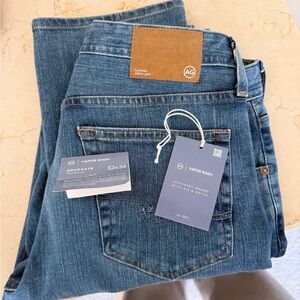 Ag Adriano Goldschmied Straight Leg Jeans - Medium Blue with Tan Patch